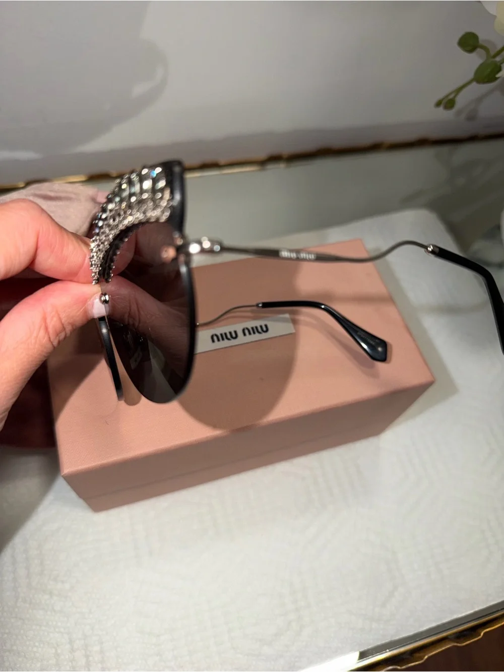 Authentic Miu Miu Black Crystal Brow Round Sunglasses